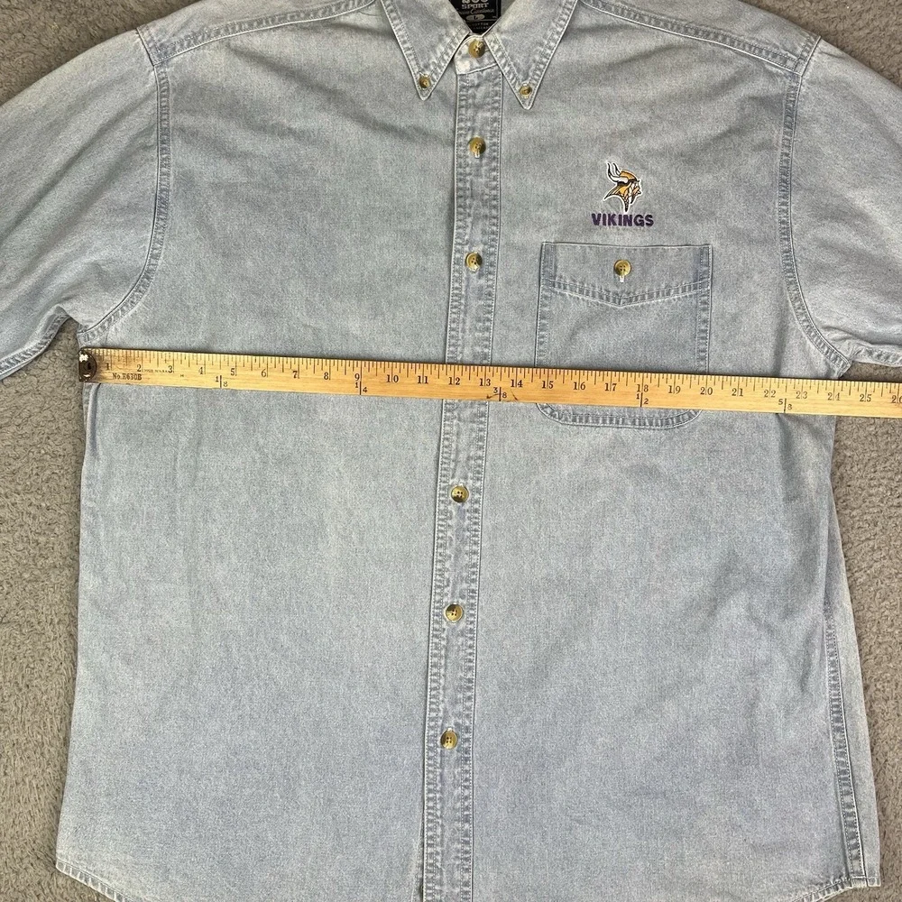 Vintage 90s Denim‎ Button Up Minnesota Vikings Football Shirt Lee Sport Men's L